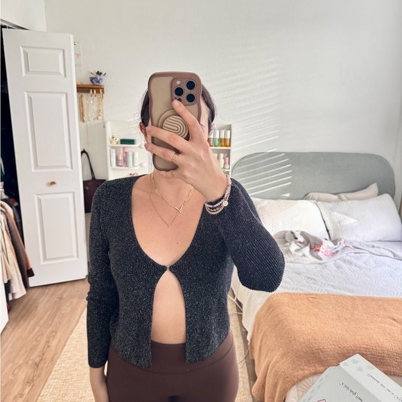 Abercrombie Black Glitter Open-Front Cardigan- Size Medium - Picture 8 of 10